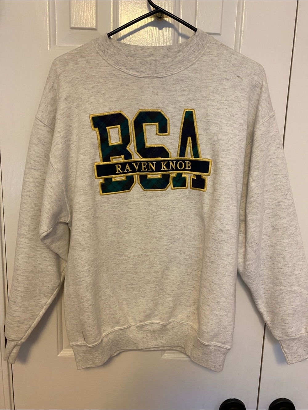 Delicious Light Gray Crewneck Sweater with Green & Gold BCA Appliqué